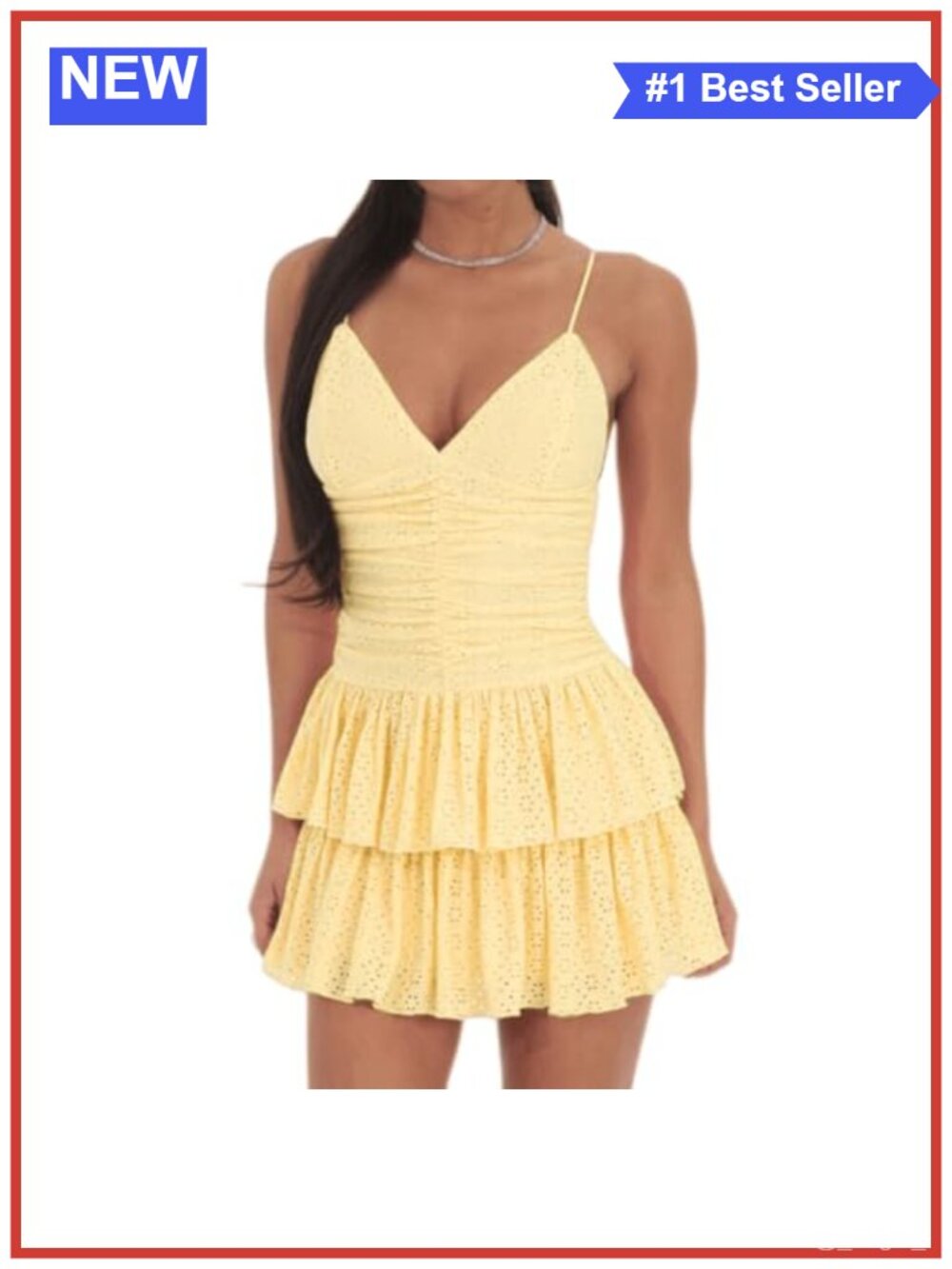 Women's Deep V-Neck Spaghetti Strap Tiered Mini Dress Ruffle Hem Summer